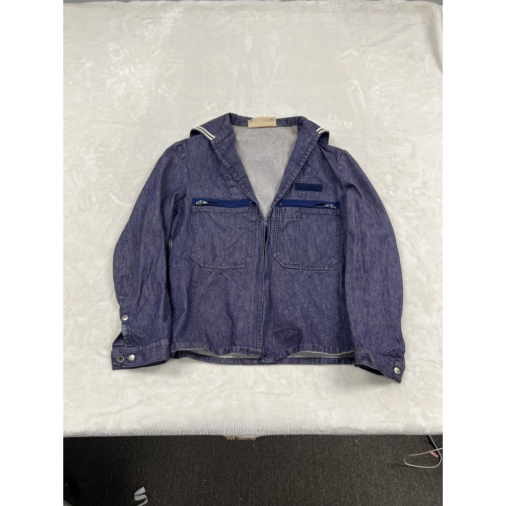French Navy Military Deck Jacket Mens 96C Blue Vintage Sailor Collar Denim Zip